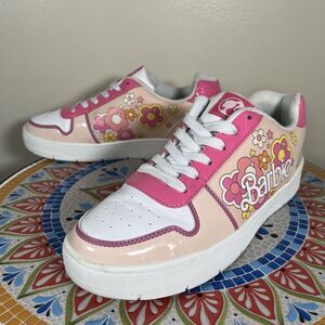 Barbie by Mattel Women's Sz 10 Lace-up Court Pink Floral Sneakers Memory Foam